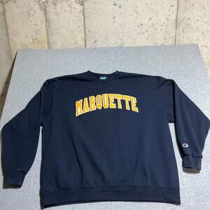Champion Eco Fleece Men XXL Crewneck Sweatshirt Marquette Navy Blue Embroidered